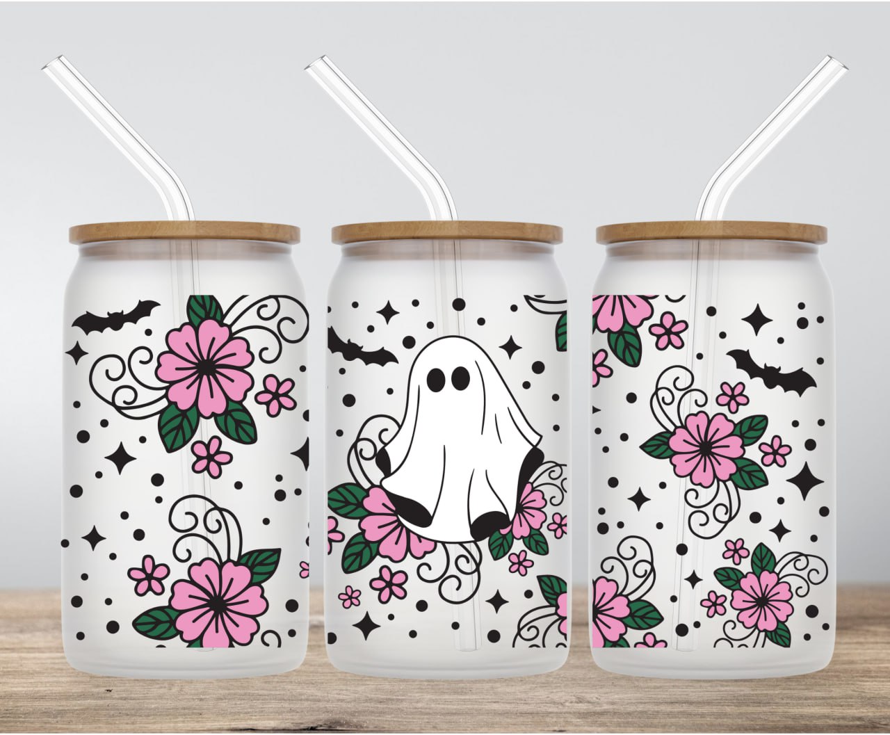 Floral Ghost - 16oz UV DTF CUP WRAPS