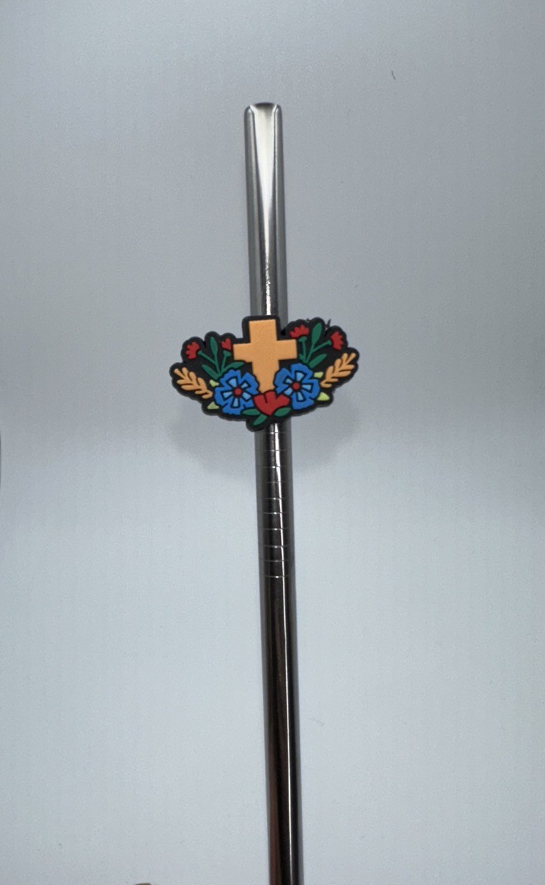 Cross with flowers - Straw Topper